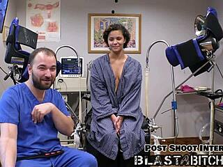 Rebel Wyatt masturbates with pierced nipples in latex gloves during behind-the-scenes action. She gets facial after close-up blowjob and moaning orgasm.