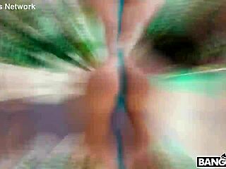 Blonde gets poolside creampie and facial cumshot on shaved pussy