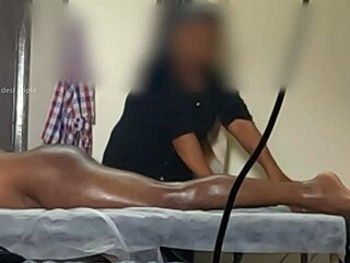 The guy flashed his cock during a massage session and got caught in the act by surprised handjob giver