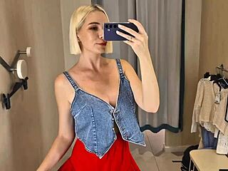 I try on completely see through transparent clothes in the shopping mall changing room for public fetish excitement and spying thrills