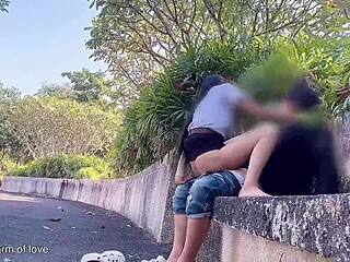 Student Fucks Skinny Girlfriend Roughly in Public Park