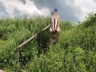 Public flashing while walking around in my white outfit from skysexfree