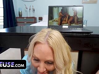 Stepson commands milf stepmom in panties for deepthroat blowjob and missionary pounding with titty fuck