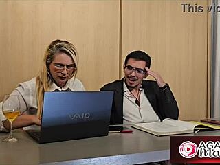 Agatha mama hints at quickie office sex under desk with big cock and cum