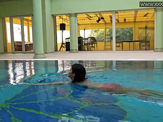 Why is cute shy Czech teen Lady Dee swimming so provocatively?