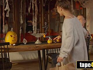 Halloween hookup gets wild with tattooed Latina taking big cock hardcore style