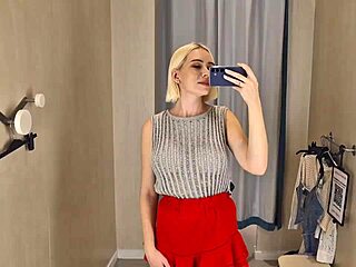 I try on completely see through transparent clothes in the shopping mall changing room for public fetish excitement and spying thrills