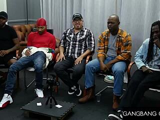 What happens when mega inked hot blonde babe gets gangbanged hard with deepthroat blowjobs and creampie finishes?