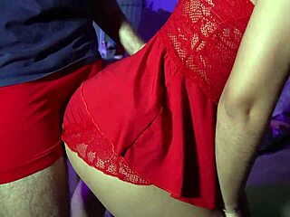 cumming in pants for her assjob in red lacy panties