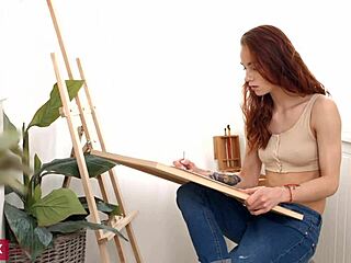 red madness - want this tiny 18+ redhead petite teen riding cowgirl and getting creampie in shaved pussy?