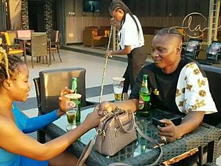 Ebony sex goddess boldly hooks up with naija pornstar for intense pov kissing and orgasmic fun in exclusive bar setting.