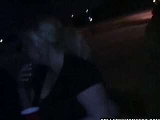 Teen coed gets petite pussy teased then fucked hard in missionary at university party