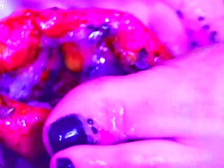 watch my bare toes crush this juicy fruit slowly... mmm, so wet and messy