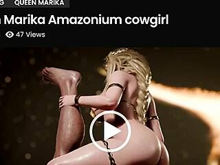 Magik Sucks Cock Tip While Marika Fucks Amazon Style as Slut