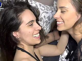 Watch these French cougar and blonde friends lick each other in wet lingerie play!