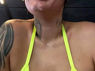 Wow! Tanned Gym Workout In Thong Bikini!