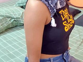 Hot Malaysian girl rides neighbor's big cock doggystyle on bed with handjob and tight shaved pussy 😏