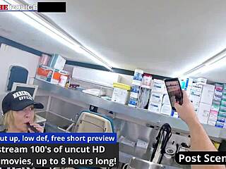 Asian blonde in latex gloves and miniskirt gets choked during deepthroat gagging fetish play. Panties spread for shaved pussy action with small tits tanned police role.