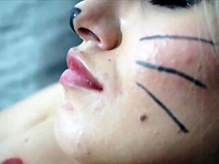 What contrasts Bella's seductive feline allure in solo masturbation?