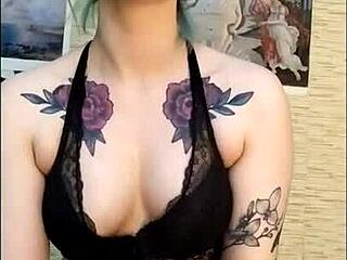 Stunning Teen Edges Friend's Tattooed Cock