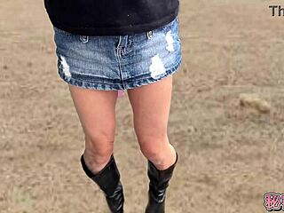 climax with anal vibrator in miniskirt boots outdoor toy play