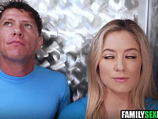 Stepdaughter gets intriguing 3some fuck from stepdad and stepbrother in costumes