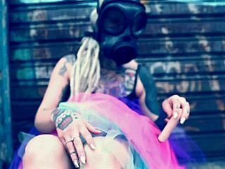 Ballerina in ballet shoes walks barefoot down the street