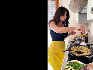 hey that famous italian milf is draining the pasta like a pro ```
