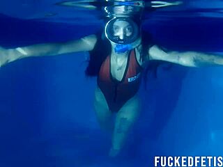 Helen Star Dives Underwater In Pool With Mask And Natural Tits