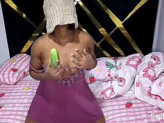 Oh wow fucking my horny pot with that big cucumber feels amazing!