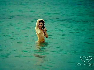 cute lesbians charlie forde enjoy ass licking and wet pussy play on beach in lingerie