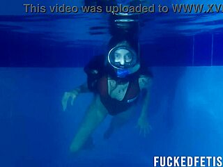 Helen Star Dives Underwater In Pool With Mask And Natural Tits