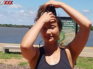 Sadira hotwife flashes in public for cumwalking facial from big cock.