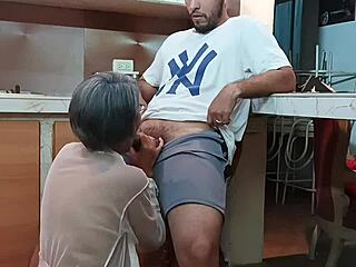 swallowing my stepson's cum after creampie in kitchen quickie