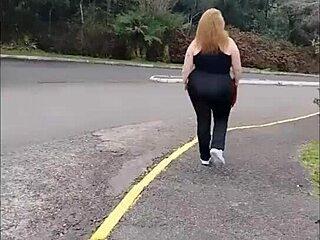 Walking with my stepmom in a miniskirt and no panties, flashing her big natural tits and exotic dress.