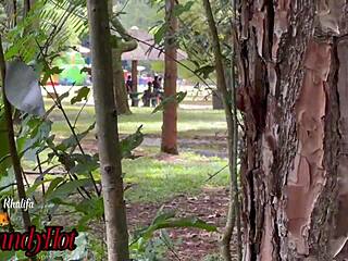 Big tits wife gives pussy in public park creampie fuck with friend while husband watches. Outdoor squirting orgasm follows intense fisting and licking.