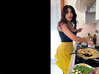 hey that famous italian milf is draining the pasta like a pro ```