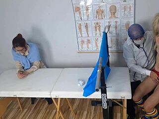 madura takes skinny redhead submissive mother in law to kinky ginecologista for taboo fetish massage with handjob creampie cum on ass