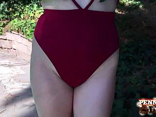 wanna see scorching redhead penny pax gaping her pussy with dildo outdoors?