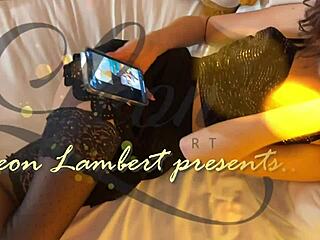 hot skinny brunette with long legs spits on cock massages balls handjob style