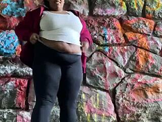 Amateur sexy BBW Remi takes big black cock outdoors in public tunnel for intense creampie action.