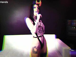 creamy facial for goth raven lane after spanking stockings ride and intense pussy pounding