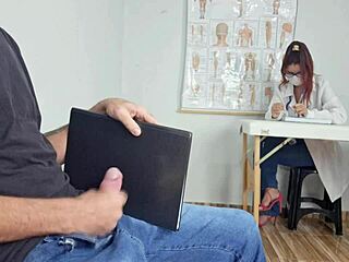 Public penis exhibition turns into risky nurse reception handjob ending in mouth cumshot