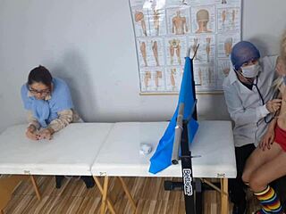 madura takes skinny redhead submissive mother in law to kinky ginecologista for taboo fetish massage with handjob creampie cum on ass