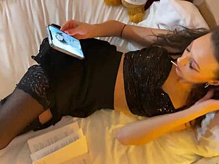 hot skinny brunette with long legs spits on cock massages balls handjob style