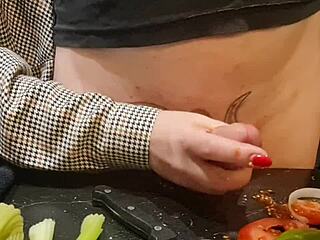 I'm tormenting this huge cock with extreme urethral insertion using cucumber on the kitchen desk. Domination and humiliation get wild in this homemade fetish roleplay.