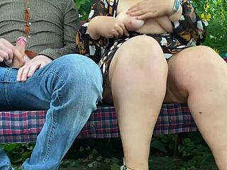 Chubby bbw milf fingers pussy handjob makes huge cumshot