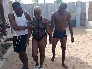 Me And Friend Pound Big Tits Beach Babe's Juicy Pussy Creampie