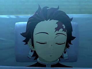 nezuko chokes on zenitsu's monster deepthroat in hentai?