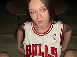 Kneeling good girl deepthroats stepdad unloads on natural tits